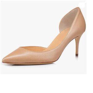 XYD Natural D'Orsay Mid Heel Comfort Slip-on Pointed Toe Sexy Pumps Casual Shoes